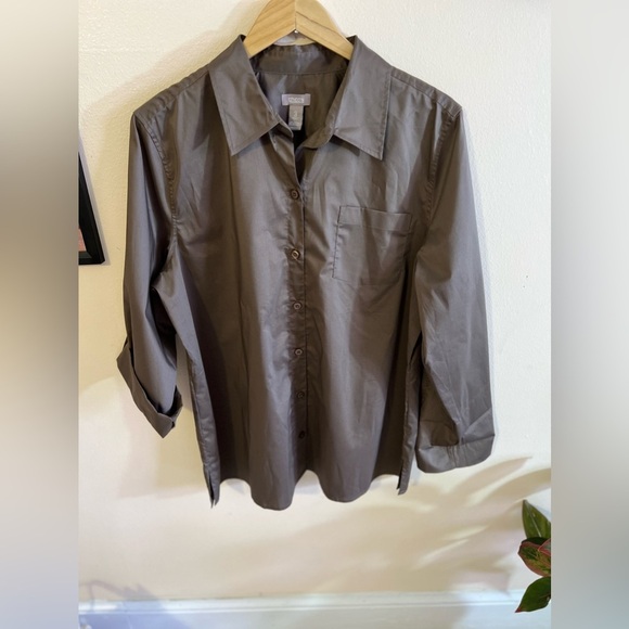 CHICO’S Dark Olive Green Women’s Plus Size 3 Blouse  Button Can Be Worn Folded - Picture 12 of 16